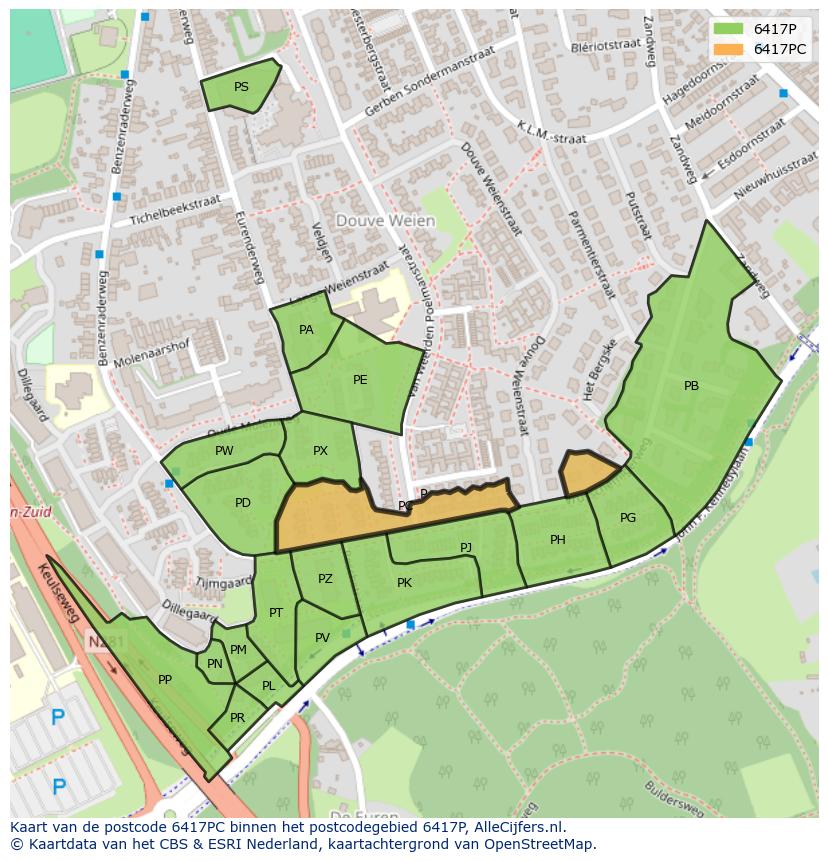 Afbeelding van het postcodegebied 6417 PC op de kaart.