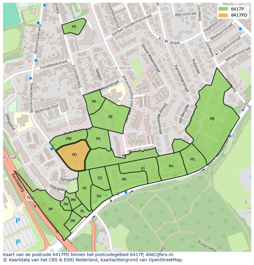 Afbeelding van het postcodegebied 6417 PD op de kaart.