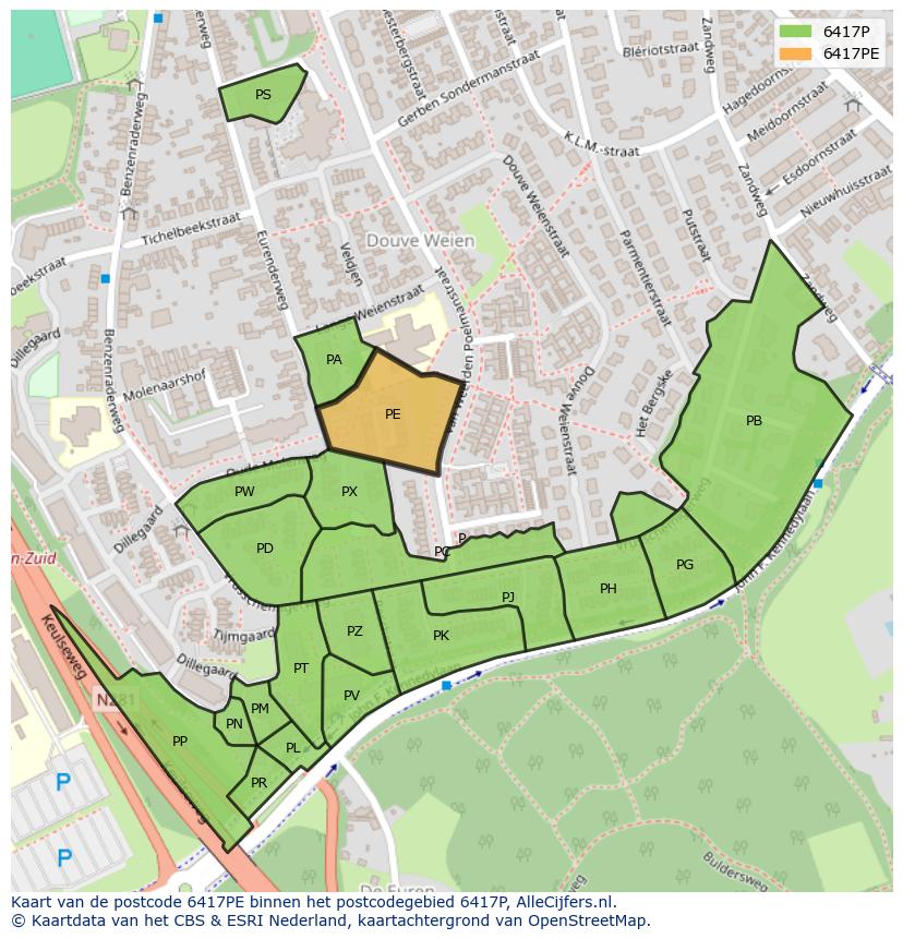 Afbeelding van het postcodegebied 6417 PE op de kaart.