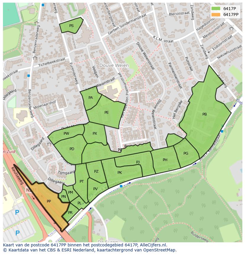 Afbeelding van het postcodegebied 6417 PP op de kaart.