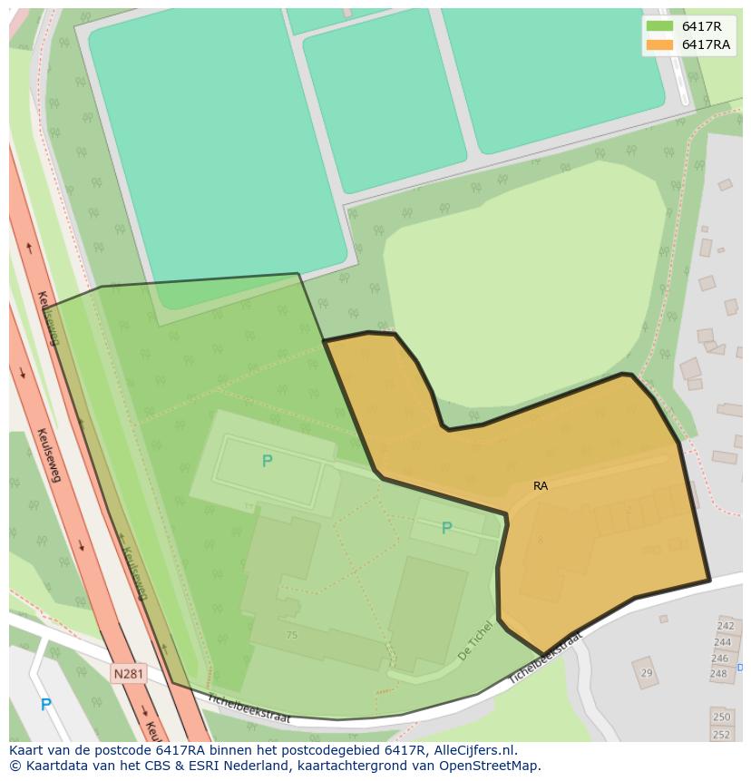 Afbeelding van het postcodegebied 6417 RA op de kaart.