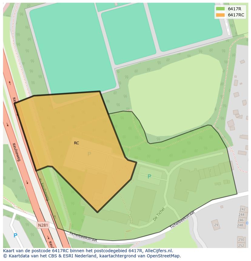 Afbeelding van het postcodegebied 6417 RC op de kaart.