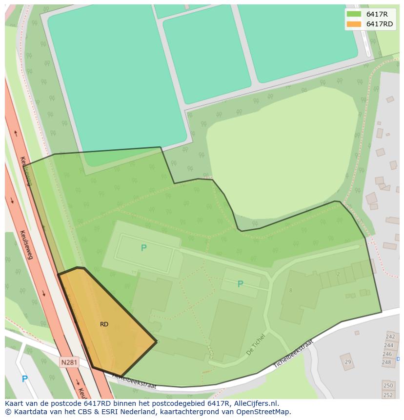 Afbeelding van het postcodegebied 6417 RD op de kaart.