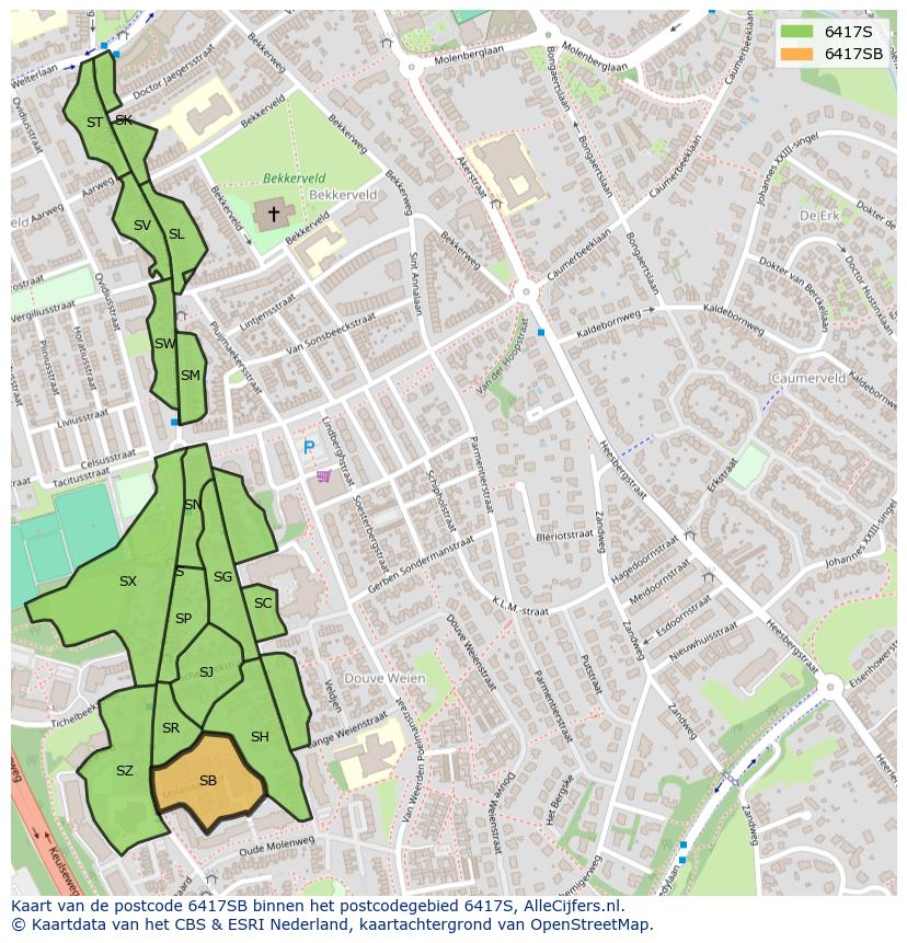 Afbeelding van het postcodegebied 6417 SB op de kaart.