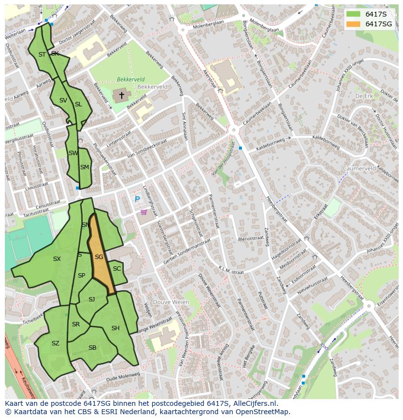 Afbeelding van het postcodegebied 6417 SG op de kaart.