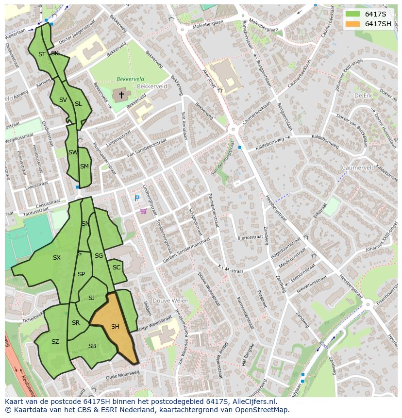 Afbeelding van het postcodegebied 6417 SH op de kaart.