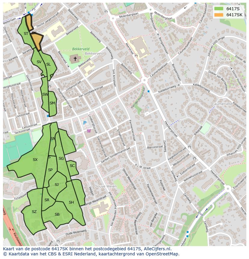 Afbeelding van het postcodegebied 6417 SK op de kaart.