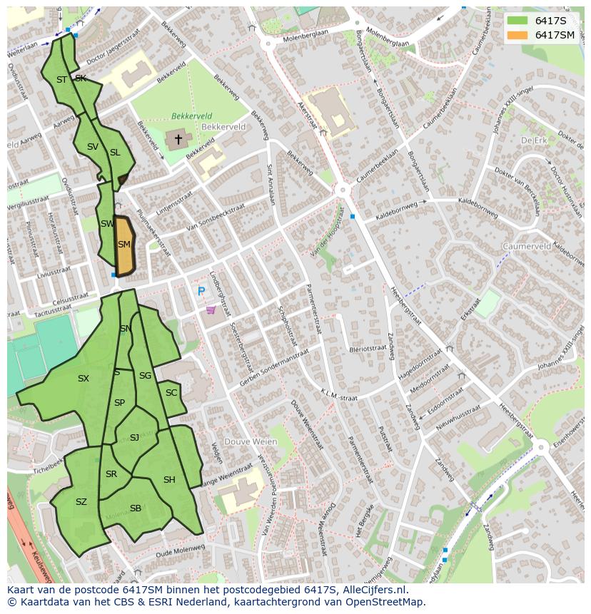 Afbeelding van het postcodegebied 6417 SM op de kaart.