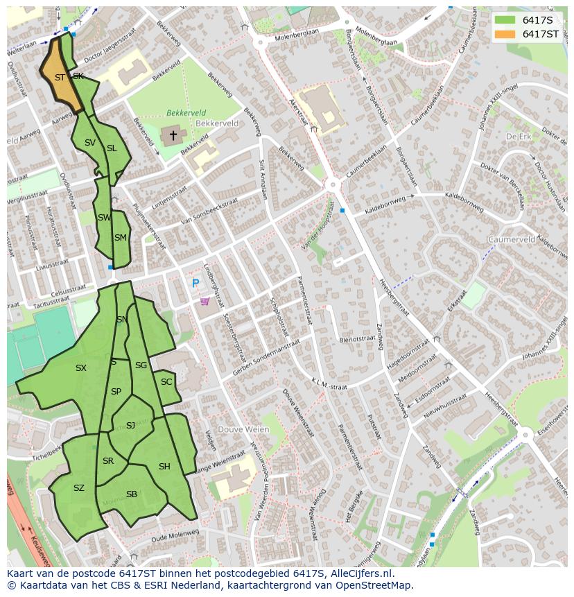 Afbeelding van het postcodegebied 6417 ST op de kaart.