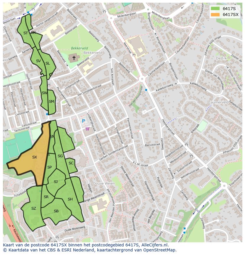 Afbeelding van het postcodegebied 6417 SX op de kaart.