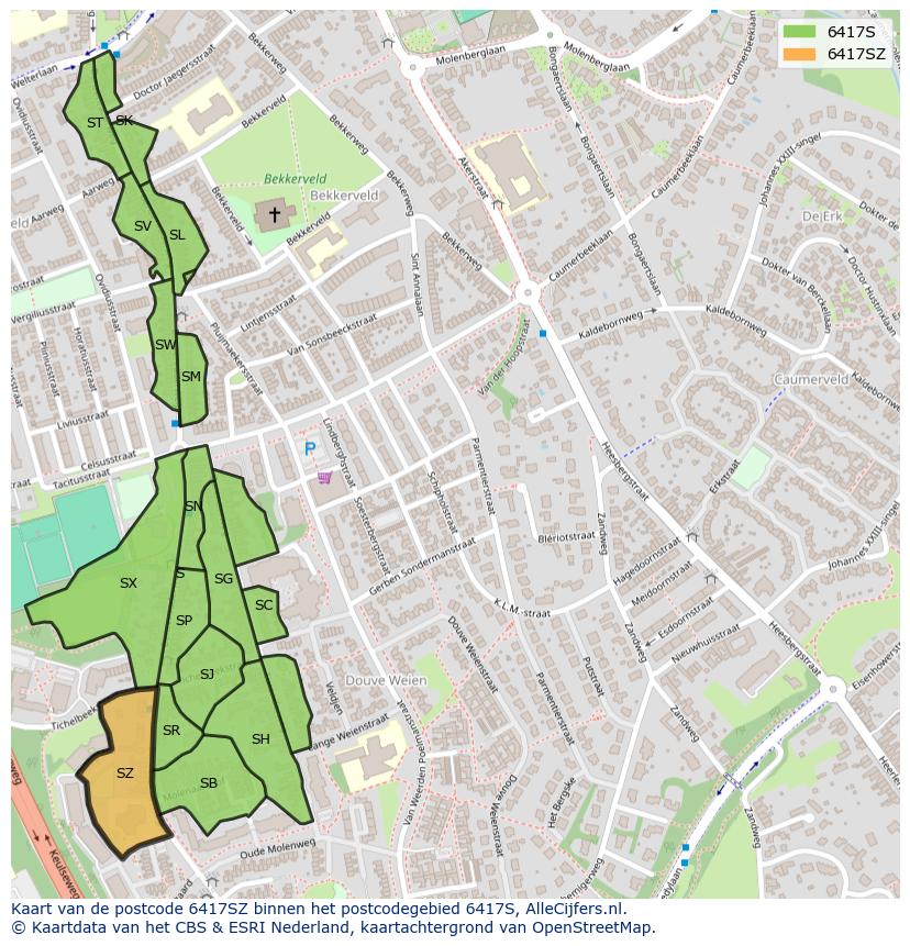 Afbeelding van het postcodegebied 6417 SZ op de kaart.