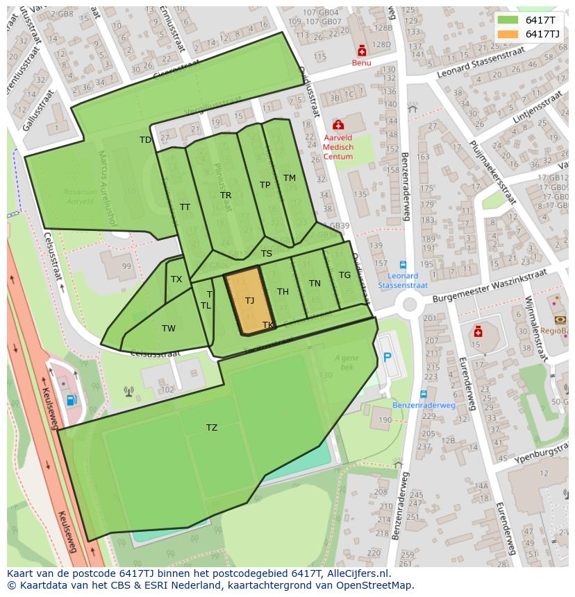 Afbeelding van het postcodegebied 6417 TJ op de kaart.