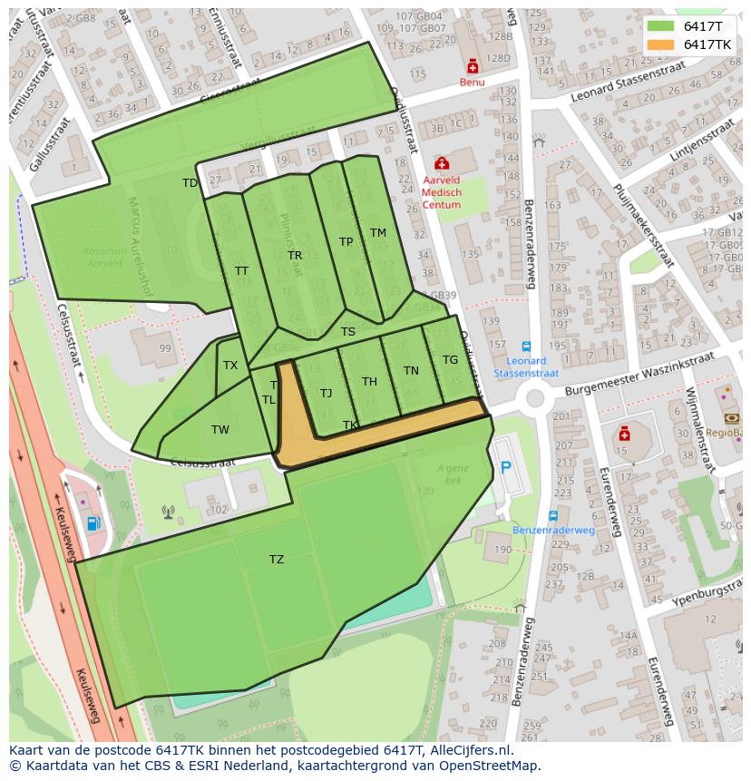 Afbeelding van het postcodegebied 6417 TK op de kaart.