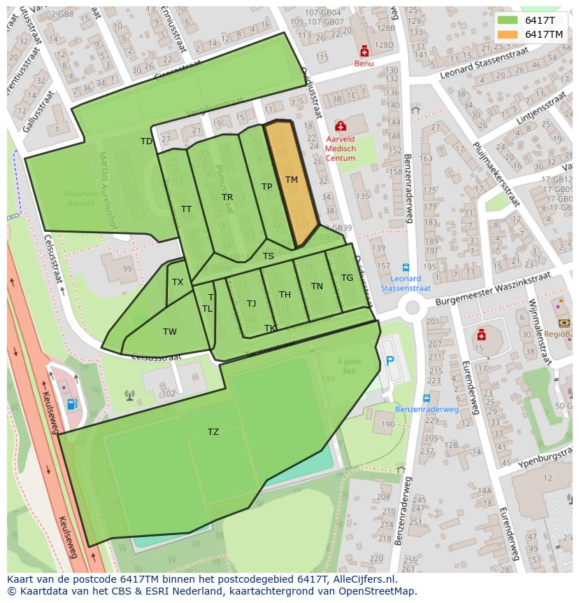 Afbeelding van het postcodegebied 6417 TM op de kaart.