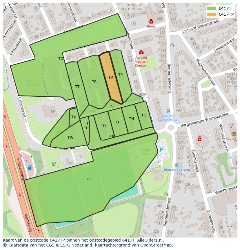 Afbeelding van het postcodegebied 6417 TP op de kaart.