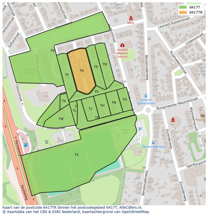 Afbeelding van het postcodegebied 6417 TR op de kaart.