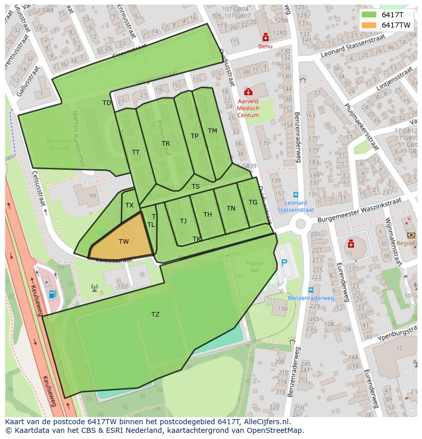 Afbeelding van het postcodegebied 6417 TW op de kaart.