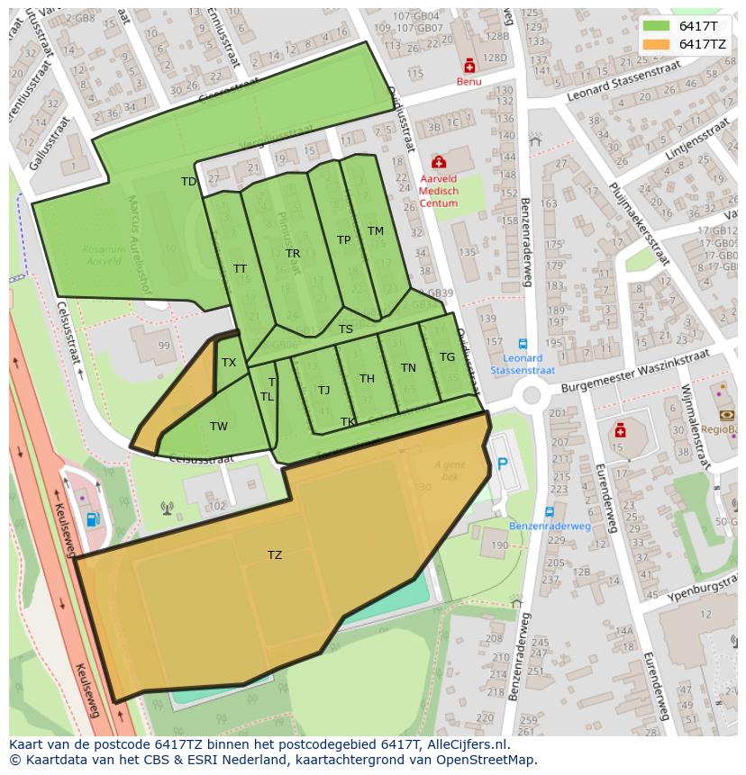 Afbeelding van het postcodegebied 6417 TZ op de kaart.