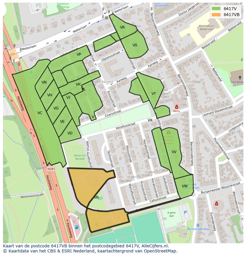 Afbeelding van het postcodegebied 6417 VB op de kaart.