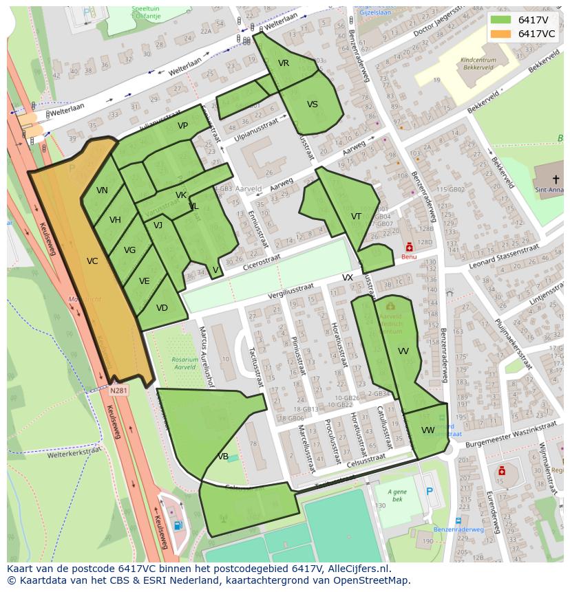 Afbeelding van het postcodegebied 6417 VC op de kaart.