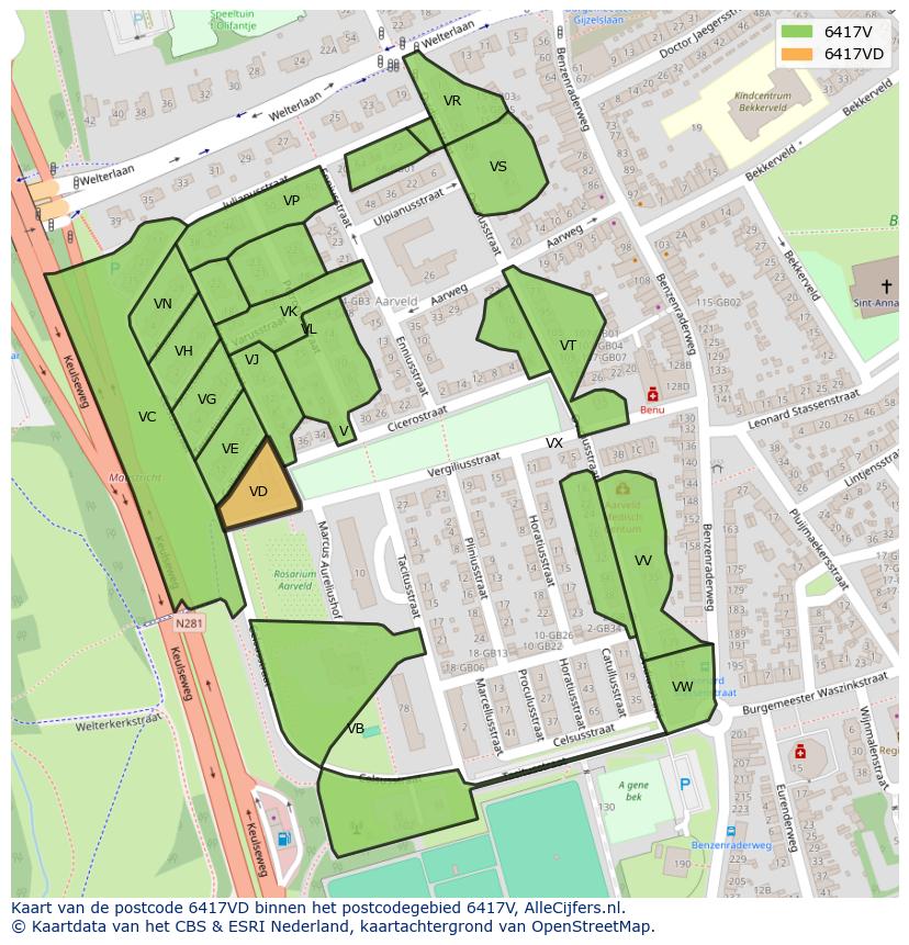 Afbeelding van het postcodegebied 6417 VD op de kaart.