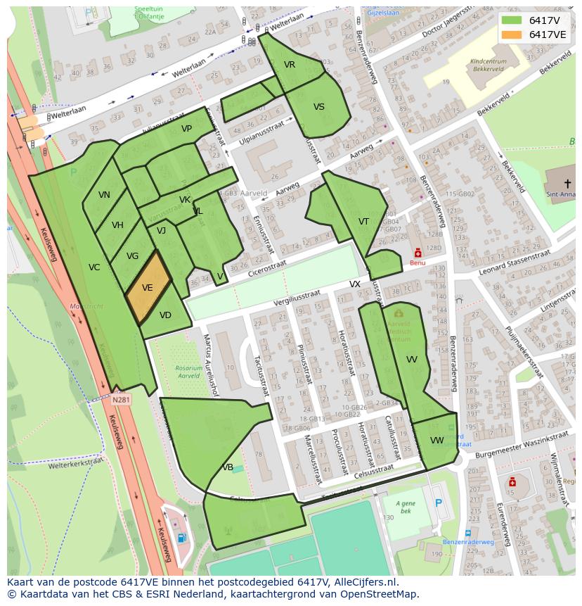 Afbeelding van het postcodegebied 6417 VE op de kaart.