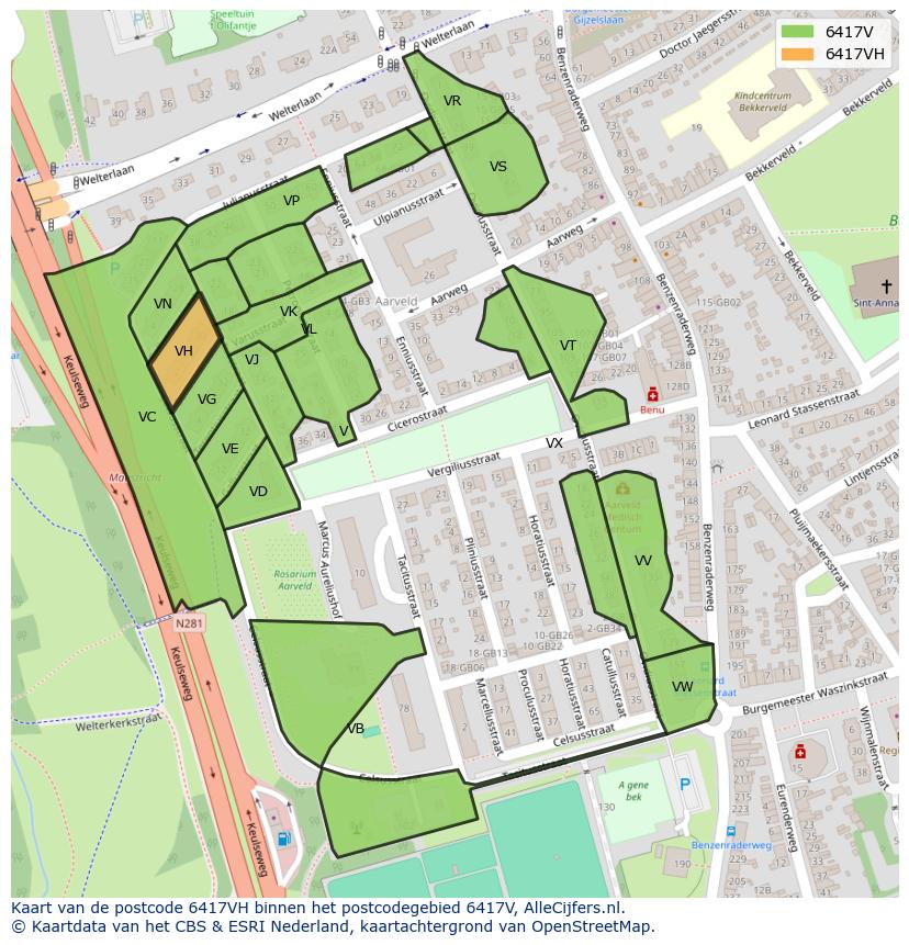 Afbeelding van het postcodegebied 6417 VH op de kaart.