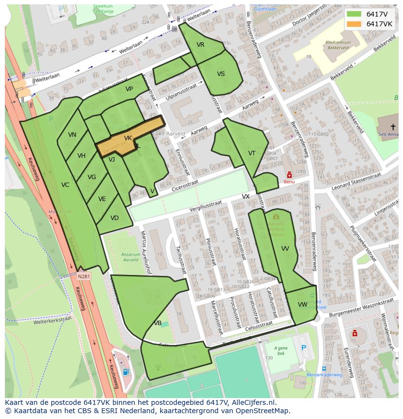 Afbeelding van het postcodegebied 6417 VK op de kaart.