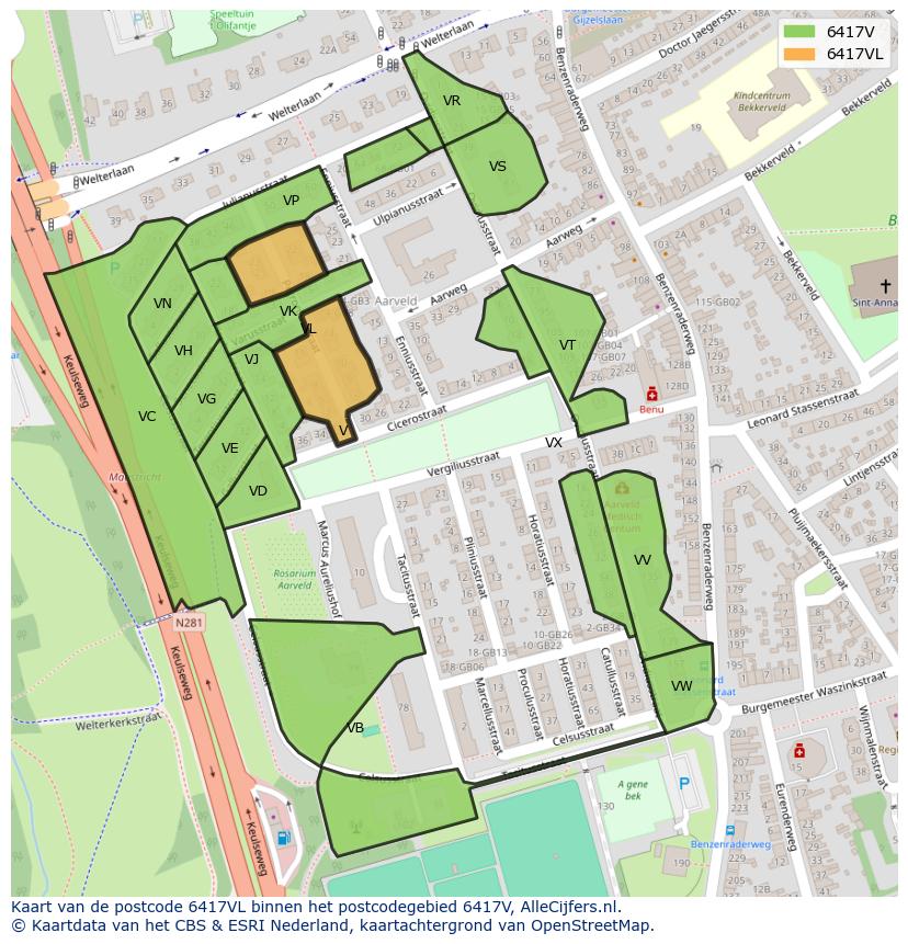 Afbeelding van het postcodegebied 6417 VL op de kaart.