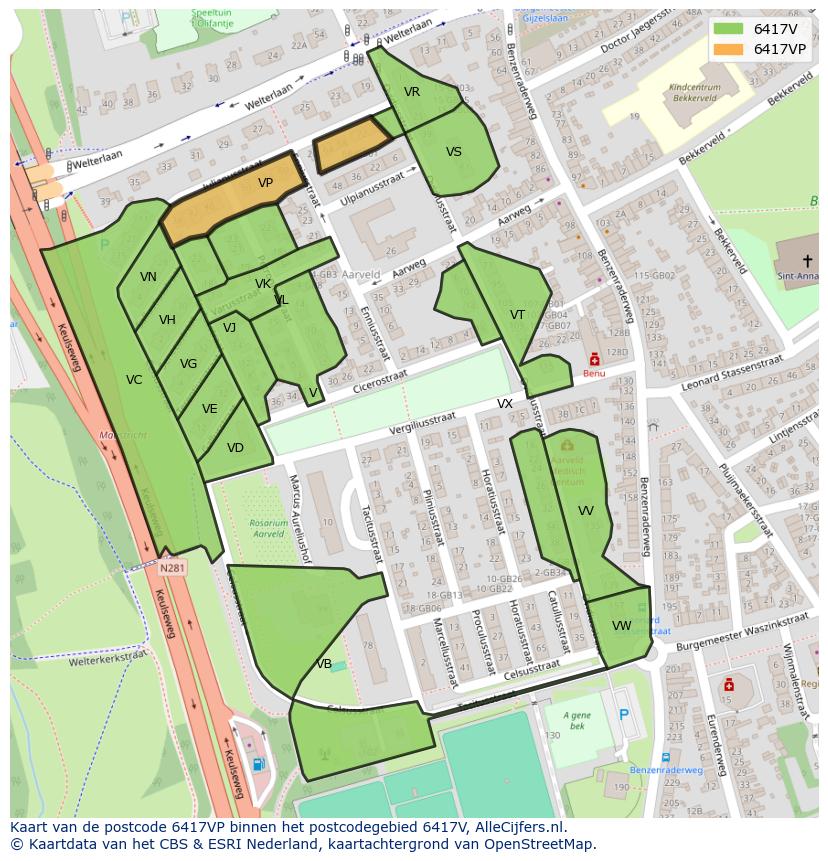 Afbeelding van het postcodegebied 6417 VP op de kaart.
