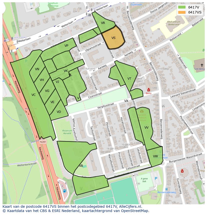 Afbeelding van het postcodegebied 6417 VS op de kaart.