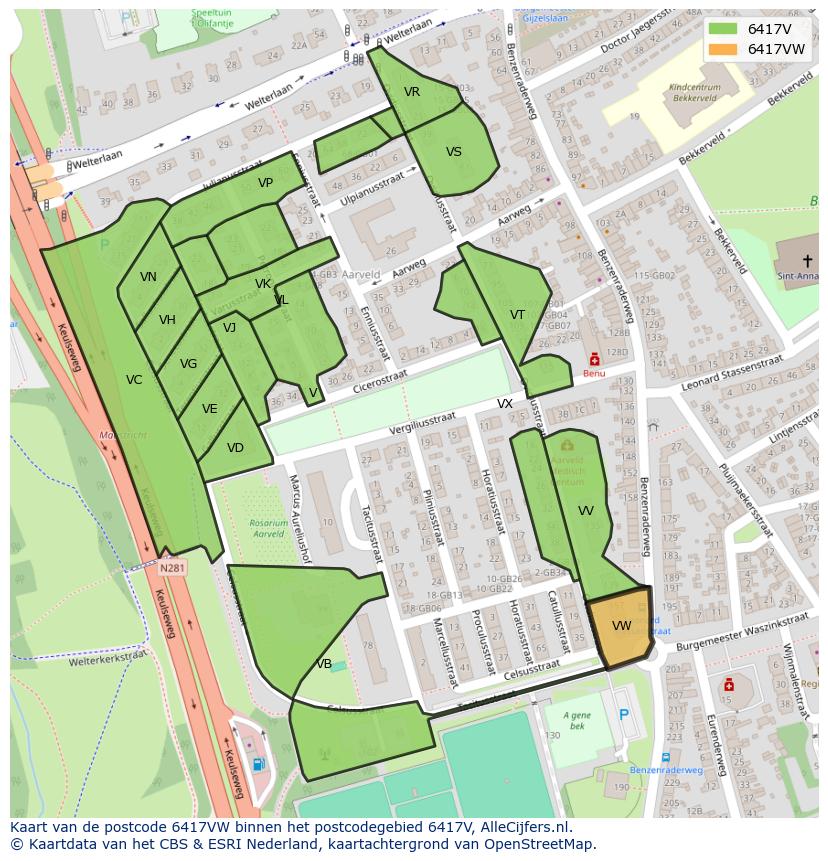 Afbeelding van het postcodegebied 6417 VW op de kaart.