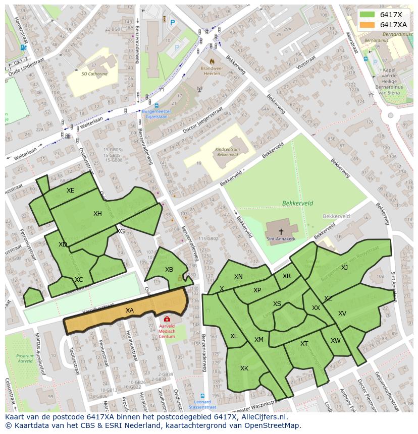 Afbeelding van het postcodegebied 6417 XA op de kaart.