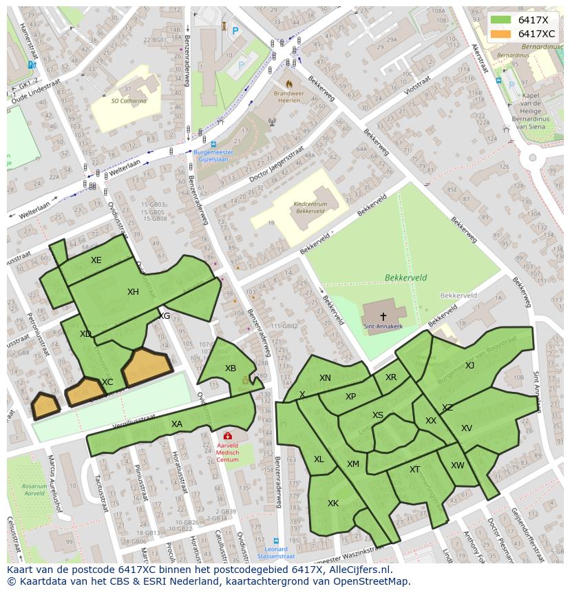 Afbeelding van het postcodegebied 6417 XC op de kaart.