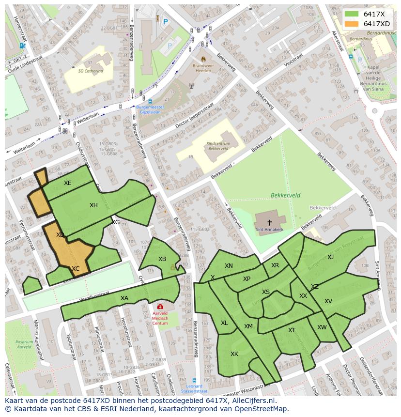 Afbeelding van het postcodegebied 6417 XD op de kaart.