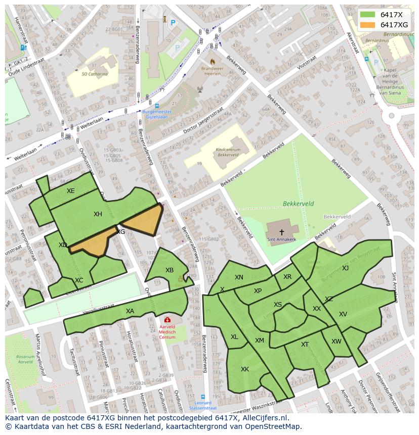 Afbeelding van het postcodegebied 6417 XG op de kaart.