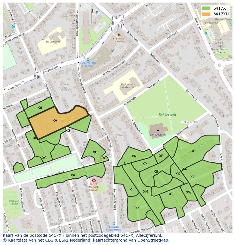 Afbeelding van het postcodegebied 6417 XH op de kaart.
