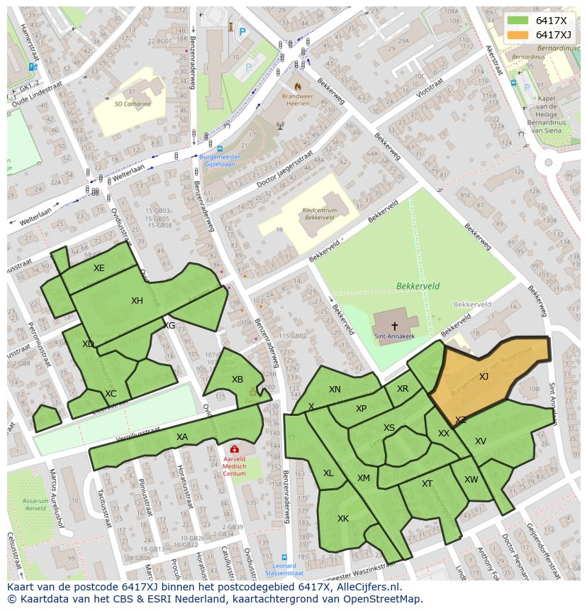 Afbeelding van het postcodegebied 6417 XJ op de kaart.