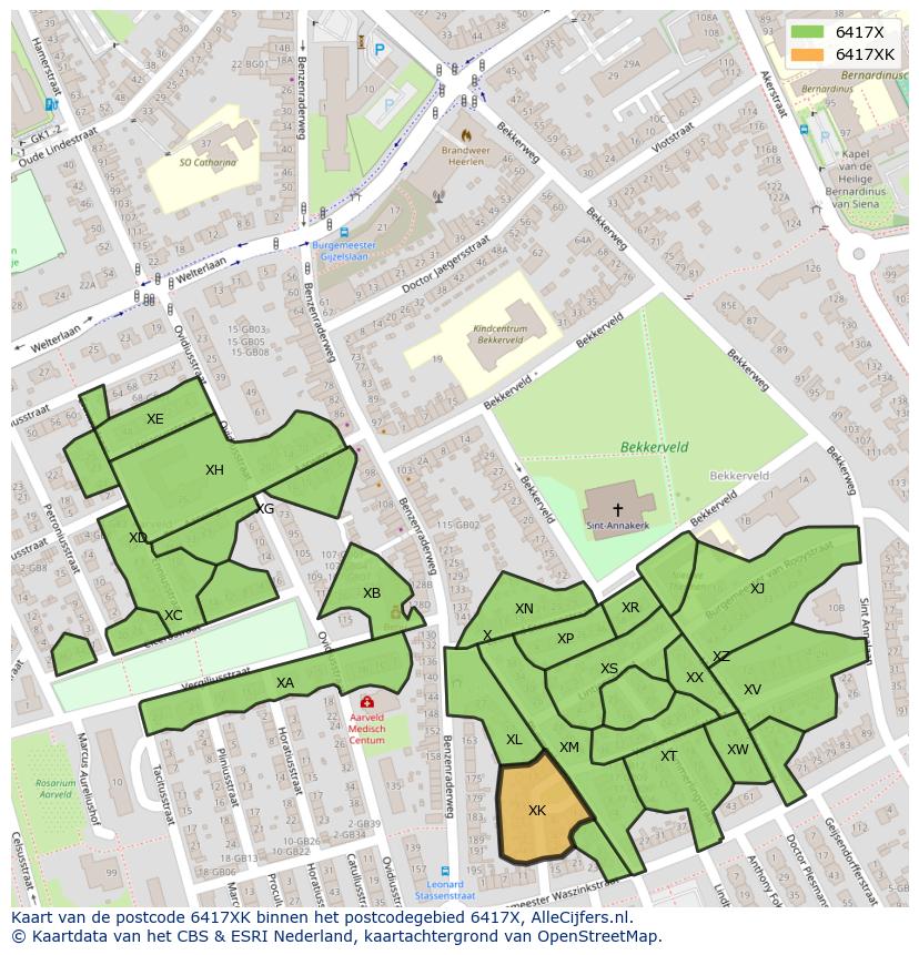 Afbeelding van het postcodegebied 6417 XK op de kaart.