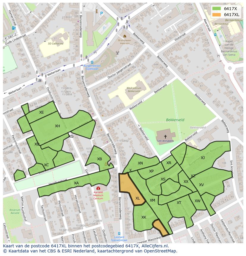 Afbeelding van het postcodegebied 6417 XL op de kaart.