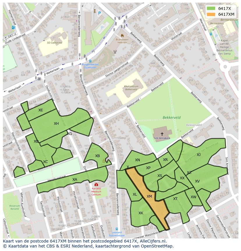 Afbeelding van het postcodegebied 6417 XM op de kaart.