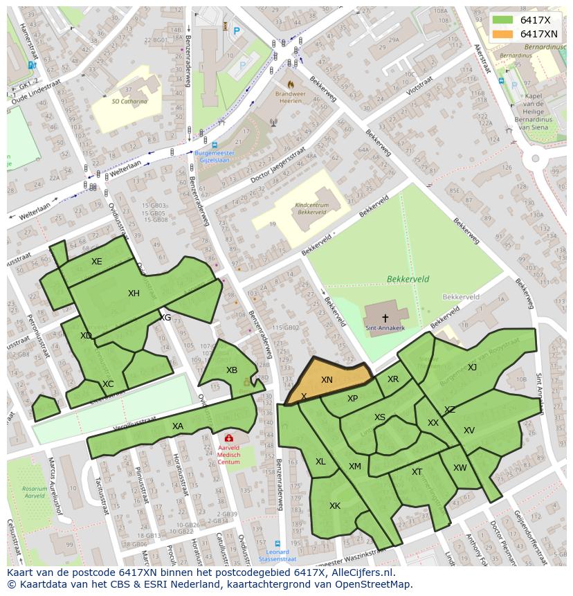 Afbeelding van het postcodegebied 6417 XN op de kaart.