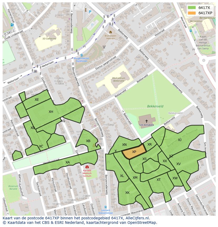 Afbeelding van het postcodegebied 6417 XP op de kaart.