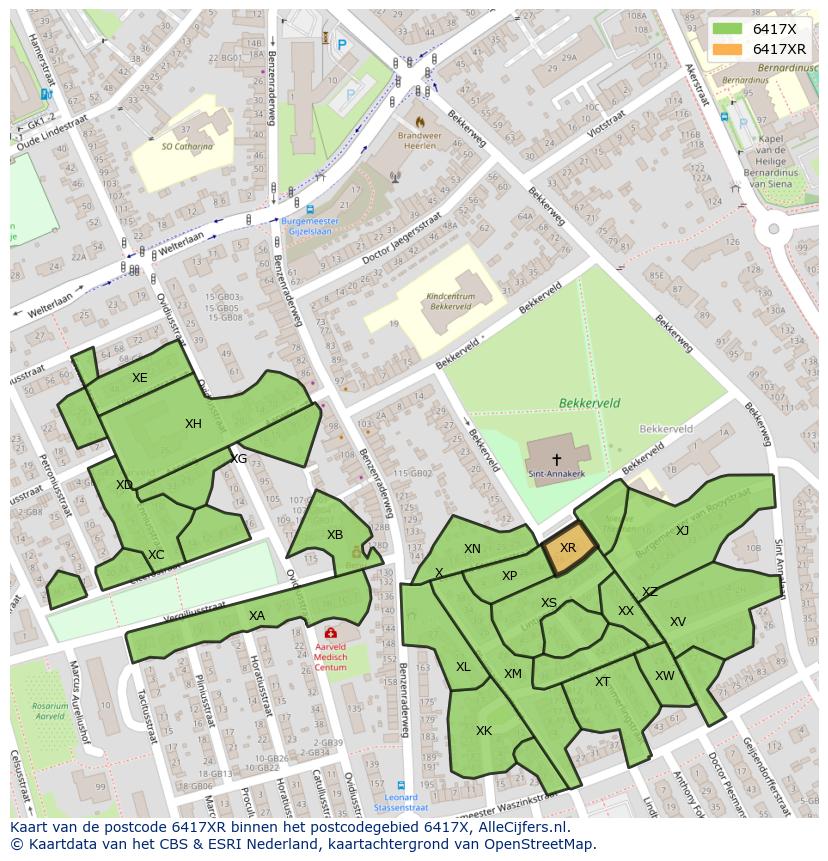 Afbeelding van het postcodegebied 6417 XR op de kaart.