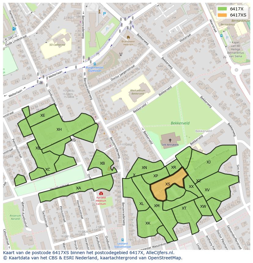 Afbeelding van het postcodegebied 6417 XS op de kaart.