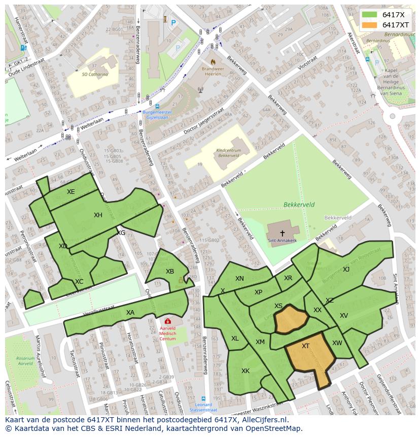 Afbeelding van het postcodegebied 6417 XT op de kaart.