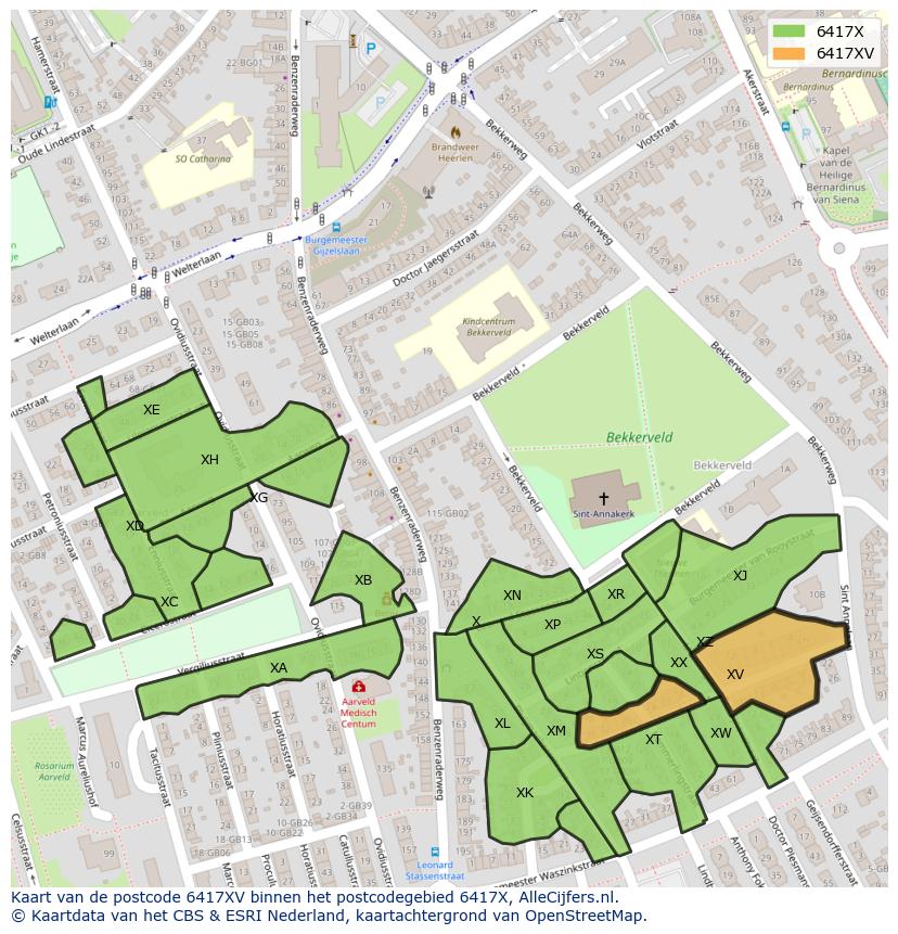 Afbeelding van het postcodegebied 6417 XV op de kaart.