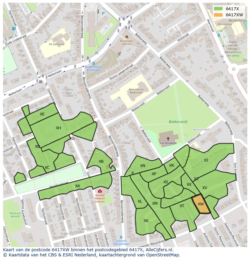 Afbeelding van het postcodegebied 6417 XW op de kaart.