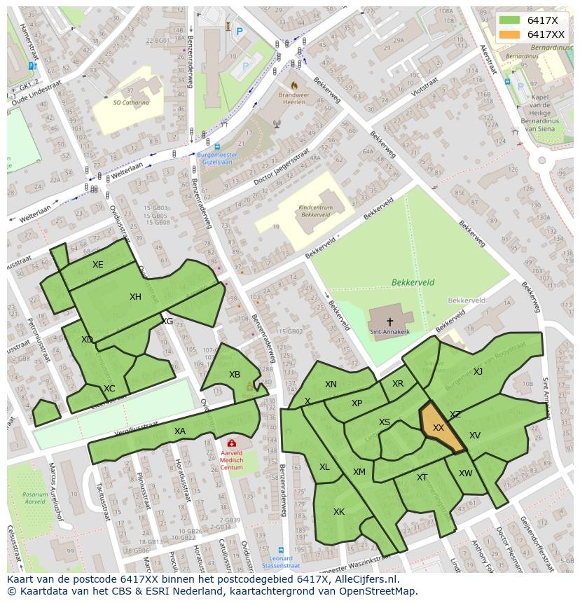 Afbeelding van het postcodegebied 6417 XX op de kaart.