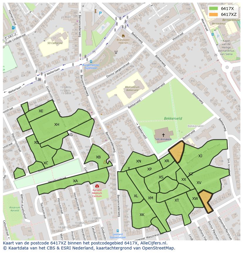 Afbeelding van het postcodegebied 6417 XZ op de kaart.